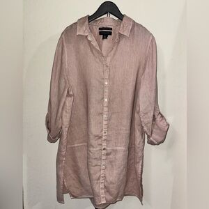 Tahari Linen Button Front Tunic in Dusty Mauve